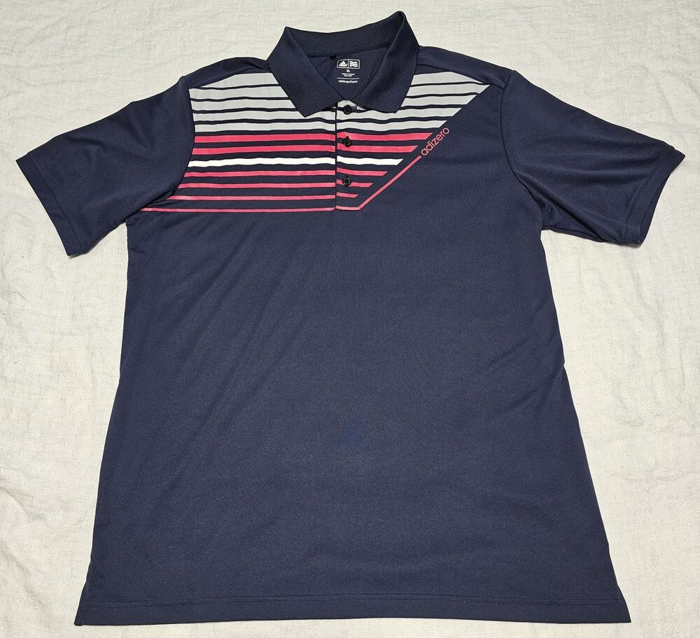 Adidas Adizero Golf Polo Shirt Men's XL Navy Blue Red Gray Striped Performance